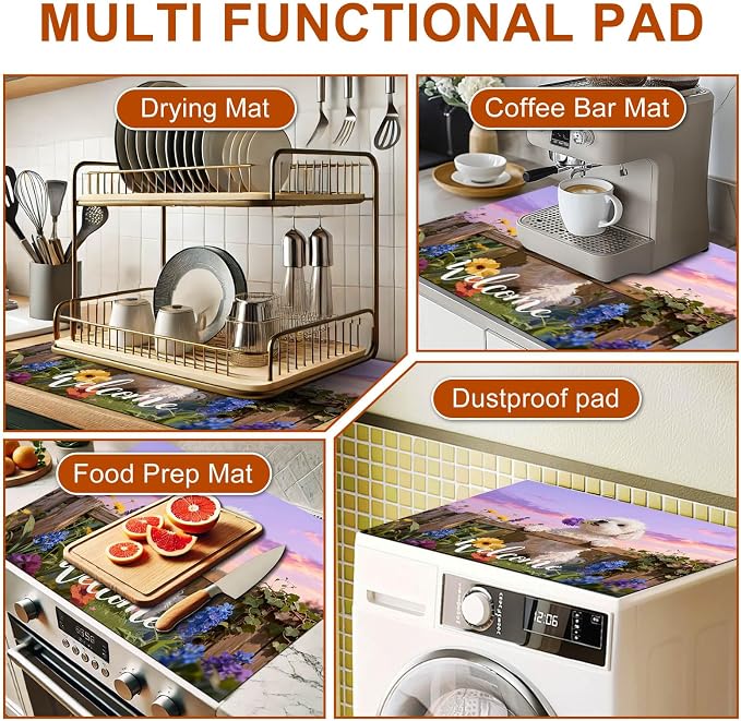 HOMETITUTE Spring Stove Top Covers for Electric Stove 28x20 Inches Puppy Flower Garden Sunset Heat Resistant Glass Cooktop Protector Pad Decorative Stovetop Cover Dish Drying Mats for Kitchen Decor
