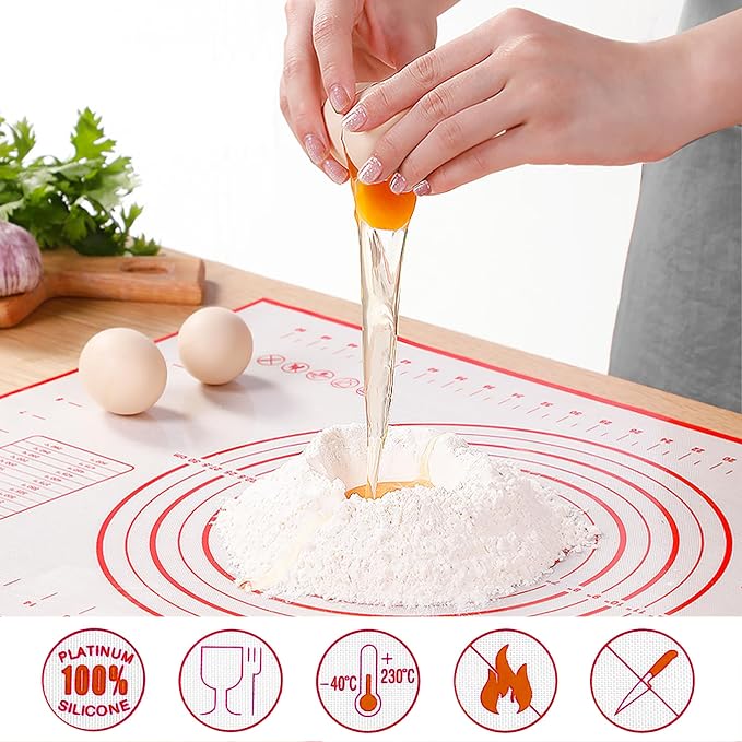 Silicone Baking Mat, 32x24 inch Non Stick Kneading Mat for Rolling Dough | Anti-slip, Heat Reststant, Dishwasher Safe, With Cable Ties &Crem Scraper, With Measurement