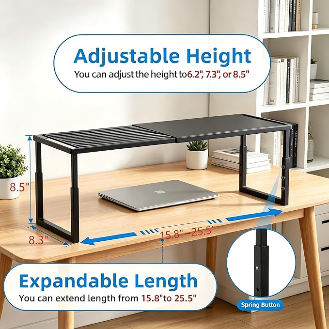 Cabinet Shelves, 2 Pack Stackable Shelves for Pantry Storage | Expandable & Height Adjustable Cabinet Organizer Shelf | Metal Shelf Organizer | Black Spice Rack for Pantry Storage