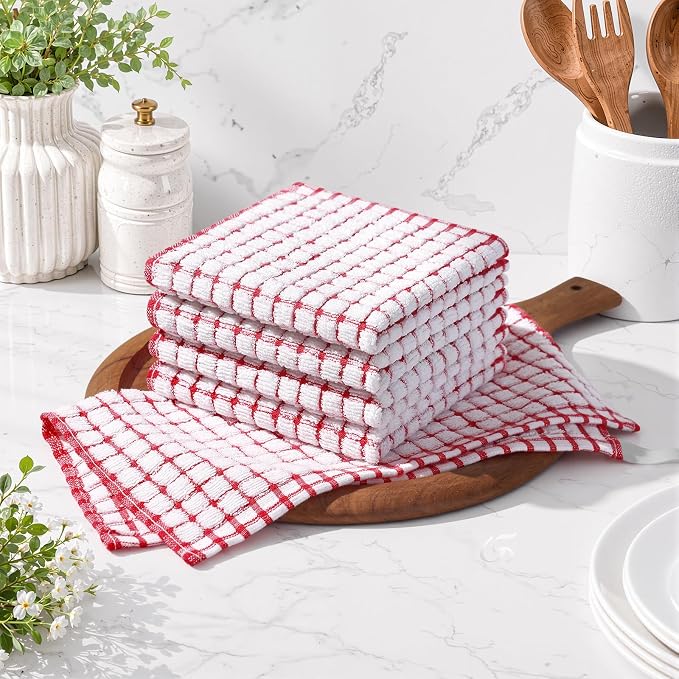 Homaxy 12 Pack Terry Kitchen Dish Cloths, 12"x12", Red | Super Soft and Absorbent Dish Rags, Quick Drying Reusable Dish Towels for Washing Dishes