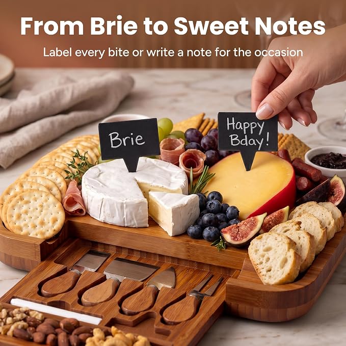 SMIRLY Charcuterie Board Set with Serving Accessories, Bamboo Brown | Housewarming and Wedding Gift for Couples, Designed for Movie Nights, Wine Nights and Serving Snacks at Home Gatherings