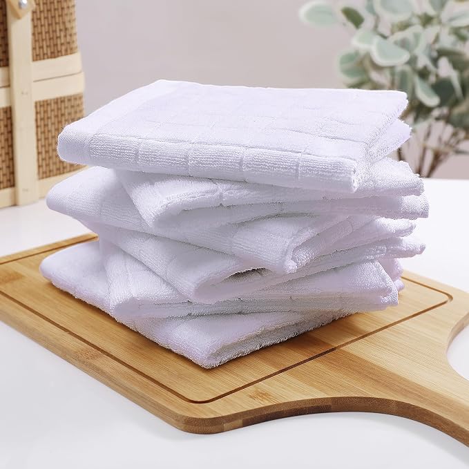 Homaxy 100% Cotton Terry Kitchen Dish Cloths, 7 Pack, White | Ultra Soft and Absorbent Dish Towels for Kitchen, Suitable for Drying and Washing Dishes