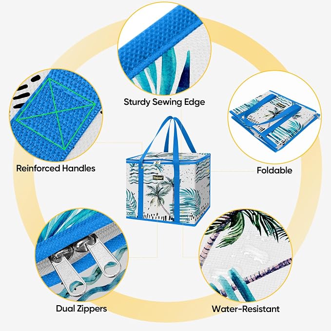 BALEINE 1PK Insulated Reusable Grocery Bag, Heavy Duty Shopping Tote | Foam & Foil Insulation, 9" Long Handles, Reinforced Bottom Keeps Upright, Fold Flat Storage, Water-Resistant Shopping Bag