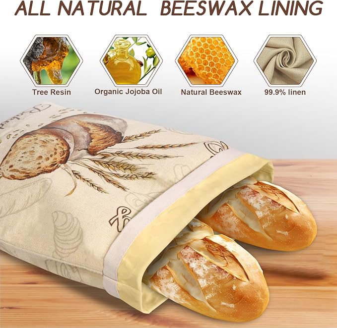 Beeswax Bread Bags for Homemade Bread, Sourdough Storage 3 Piece Set | Multiple Sizes, XL 17" x 13" & 10" x 8", Reusable Bees Wax Bread Bag & Keeper, Natural Linen with Premium Box for Home Baking