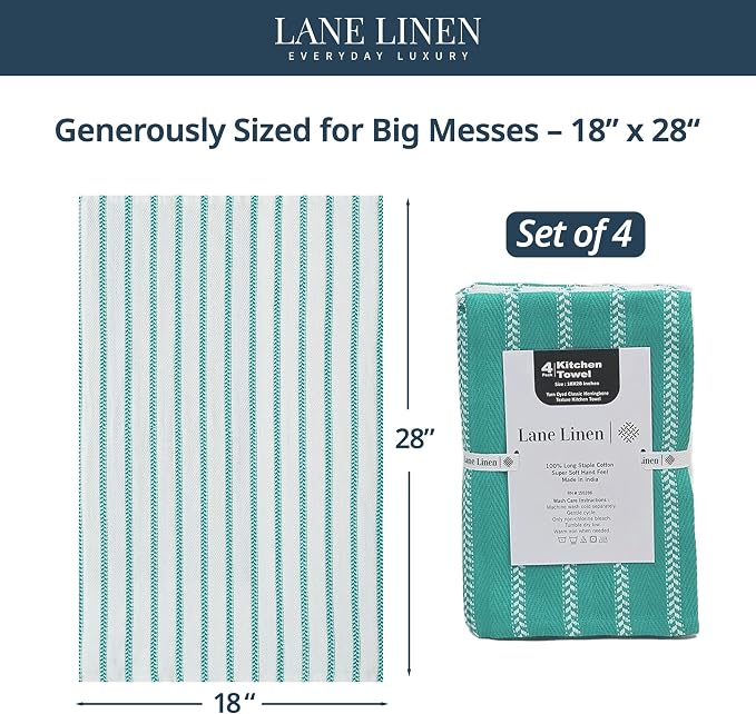 LANE LINEN Kitchen Towels Set - Pack of 4 Cotton Dish Towels for Drying Dishes, 18”x 28”, Absorbent Tea Towels, Quick Drying Kitchen Towel Set - Peacock Blue