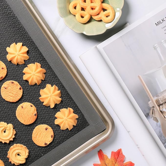 AMYONE Perforated Silicone Baking Mats, 2 PCS Gray Mesh Baking Mats for Half Sheet, Non-Stick Reusable Eclair Oven Liners for Homemade Bread/Pizza/Sugar Cookie 11 5/8" x 16 1/2", Deep Space Grey