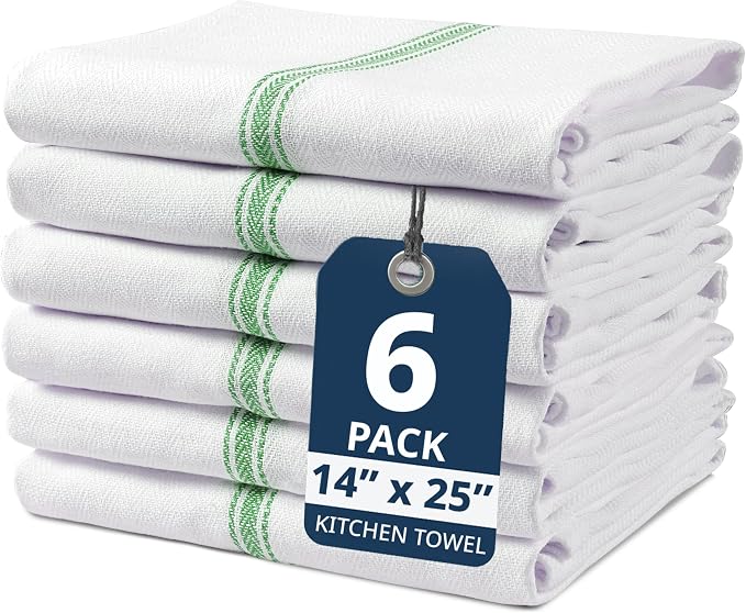 LANE LINEN Kitchen Towel Set - 100% Cotton, Green Dish Towels, Absorbent Tea Towels, Soft & Durable, Reusable Hand Towels, 14” x 25”, 6-Pack