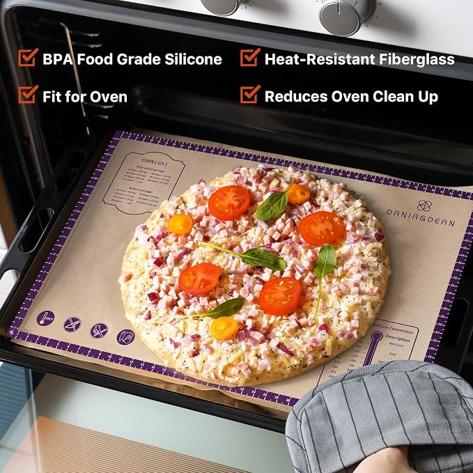 DANIA & DEAN 36"x24" Extra Thick Silicone Baking Mat for Pastry and Bread | Non-Slip & Non-Stick Mat with Measurements, for Pizza, Pie Crust, Dough Rolling, Pasta & Sourdough, Reusable Counter Sheet