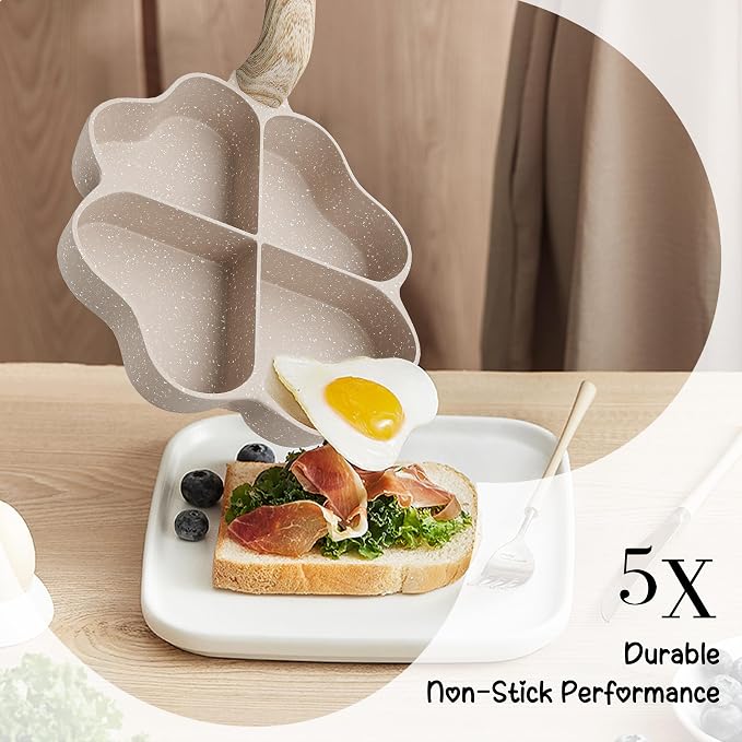 Caannasweis Egg Pan Omelette Pan, 4-Cup Nonstick Granite Omelette Skillet Breakfast Frying Pan Egg Cooker Suitable for Gas Stove & Induction Cookware, PFOA PFOS Free, Brown Heart Shaped