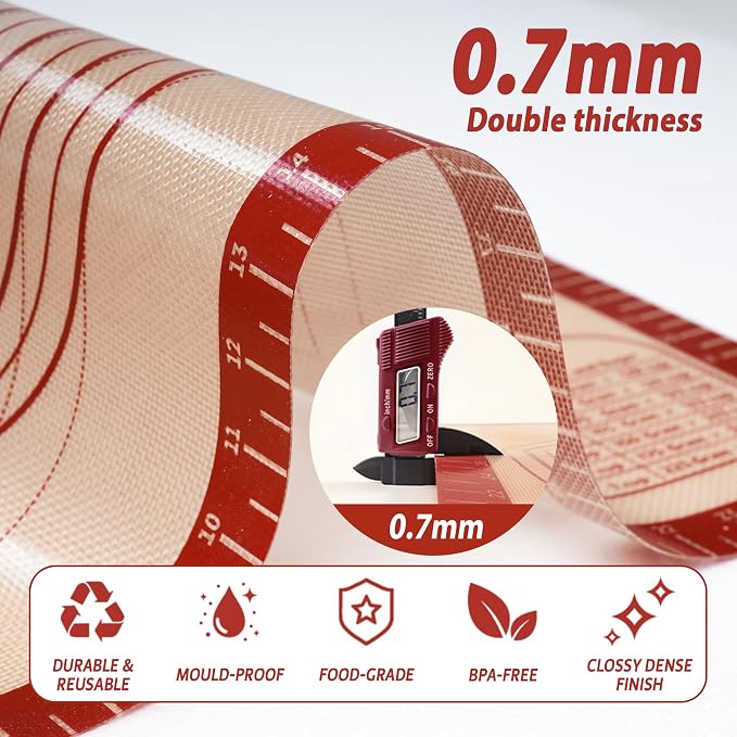 Silicone Baking Pastry Dough Mat - Non Slip Rolling Mat with Measurement Guides, Thick Reusable Kneading Board for Bread, Pizza, Cookies, Fondant, Nonstick Baking Sheet for Kitchen Counter, 20x28inch