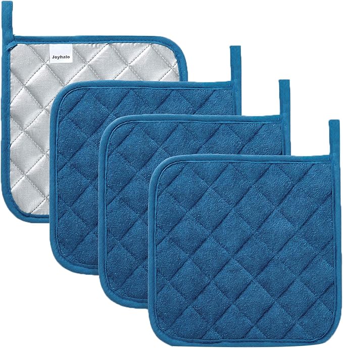 Joyhalo 4 Pack Pot Holders for Kitchen Clearance | Cotton Oven Holder with Great Heat Resistance, Potholders Sets for Kitchen, Countertops, Hot Pots and Pans, Federal Blue