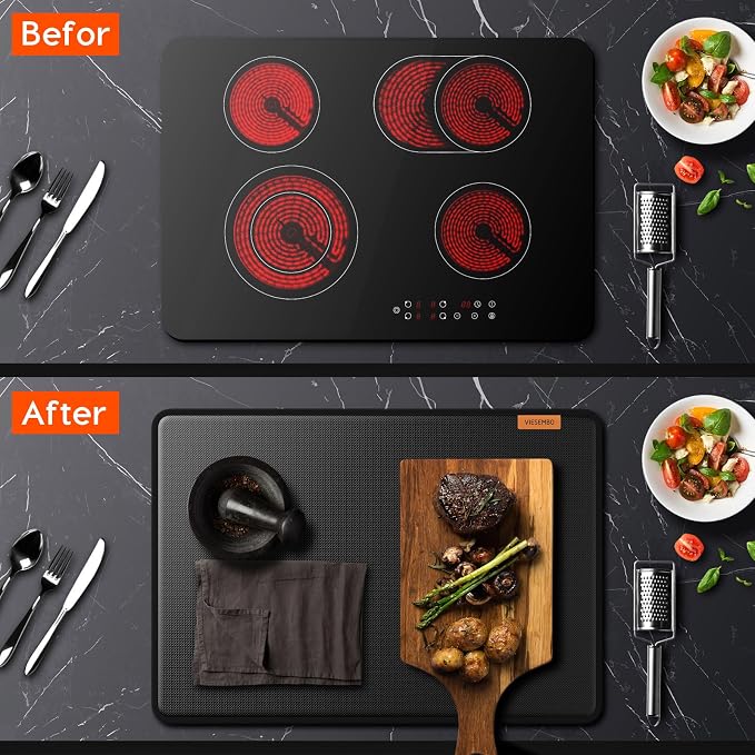 Fireproof Glass Stove Top Cover, 29.5" Thickened Heat-Resistant Mat | 4-Layer Safe Material, Flame Retardant, Waterproof, Flat Stove Protector for Cats, Kitchen Induction Protector