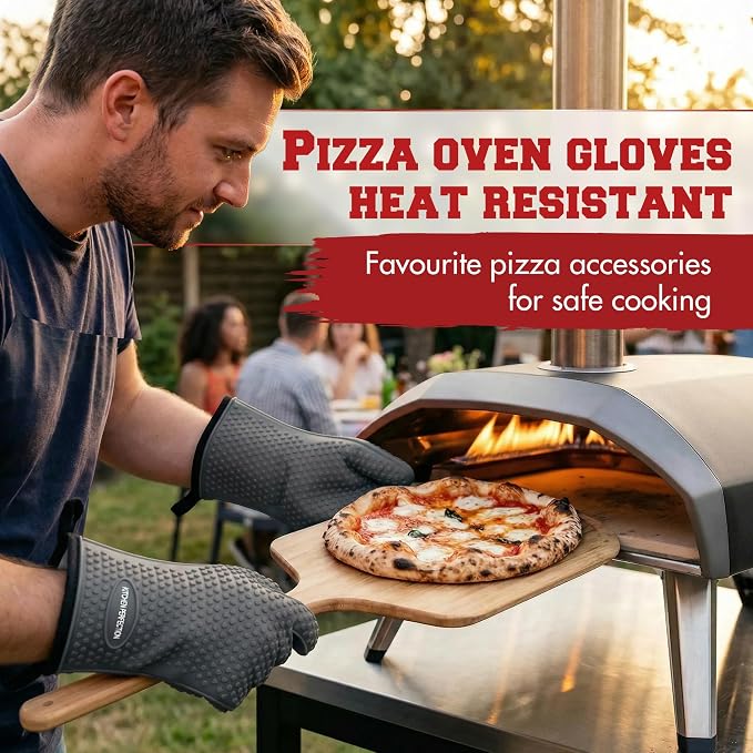KITCHEN PERFECTION XL Silicone Pizza Oven Gloves Heat Resistant Oven Mitts | Waterproof, 5-Finger Design For A Better Grip, for Outdoor & Indoor Pizza Ovens, Compatible with Ooni, Ninja, Gozney & More