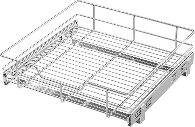 Pull Out Cabinet Organizer 18" W X 17" D, Chromed, Full Slide Out Drawers | For Kitchen Organizers and Storage, Pull Out Drawers For Cabinets Capacity Heavy Duty Caddy, Cabinet Shelves, Bathroom Pantry