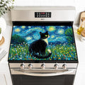 Black Cat Night Sky Stove Top Cover 28.35x20.47 in Non Slip | Heat Resistant Cooktop Protector Mat with Non-Slip Backing, Scratch Protection and Countertop Drying Mat.