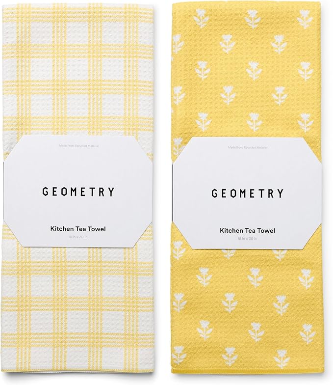 GEOMETRY Tea Towels – Spring & Summer Collection – Quick-Dry, Ultra-Absorbent, Reusable Microfiber Kitchen Towels for Drying & Cleaning - Sunbeam - 2 Pack