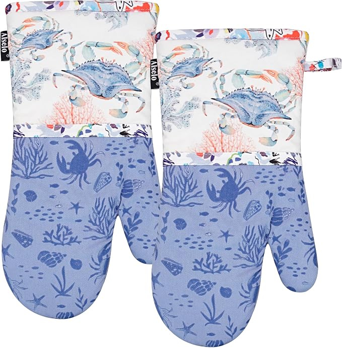 Alselo Oven Mitts 1 Pair, Silicone Printed Kitchen Mittens,7"x13.5" | Heat Resistant & Non-Slip Oven Gloves, Fashion Animal Design with Soft Quilted Cotton Lining for Baking Cooking BBQ (Lilac 2)