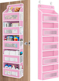 JARLINK Over the Door Organizer for Bedroom, Pantry, Bathroom, 5 Shelf Pink | Anti-Tilt Design, 44 lb Load Capacity, Hanging Door Organizer with 5 Large Capacity Pockets, Behind Door Storage for Nursery