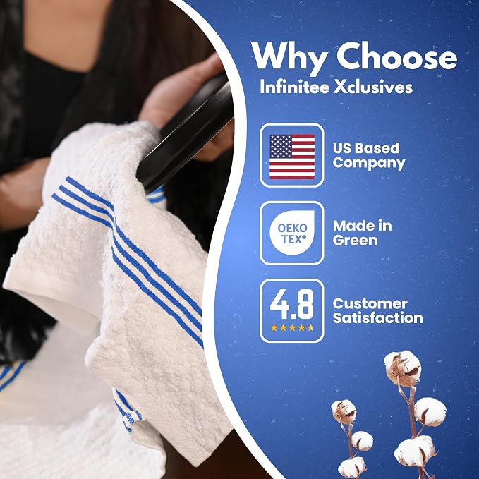 Infinitee Xclusives Kitchen Towels - 3 Pack - Cotton Dish Towel |15" x 25"| | 100% Cotton, Highly Absorbent Tea Towels - Lint Free, Soft, Durable & Quick Dry, Ideal for Drying Dishes & Kitchen Cleaning