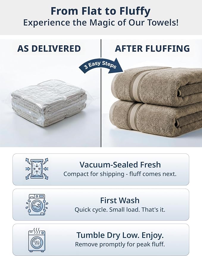 LANE LINEN Bathroom Towel Set 6 Piece Soft Absorbent Quick Dry - Taupe | Cotton Towel Set - Coordinated Colors, Dobby Border Accent, OEKO-TEX Certified, Zero-Twist Durability, Zero-Twist Cotton