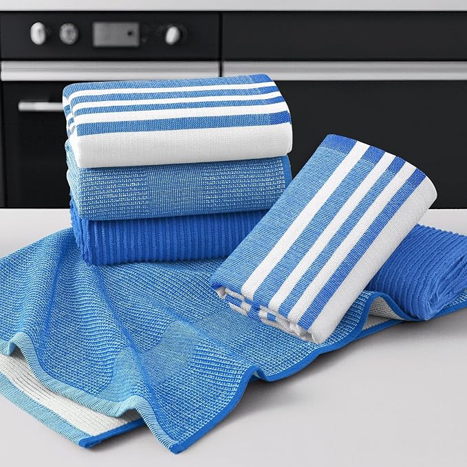 Homaxy Cotton 380 GSM Premium Kitchen Towels, 18"x 28", 3 Pack, Blueberry | Soft and Absorbent Terry Dish Towels, Multipurpose Tea Towel Set with Hanging Loop, 3 Styles Kitchen Hand Towels