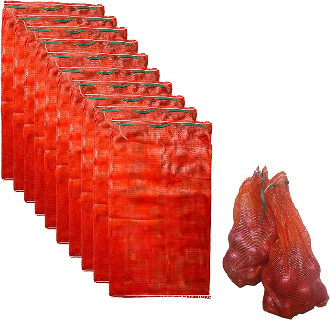 Mesh Onion Bags-10 Pack Reusable Vegetable Storage Bags with Drawstring. | Breathable Mesh Produce Bags for Potatoes, Onions, Garlic, Fruits, Fresh for Kitchen Pantry Organization (Pack of 10)