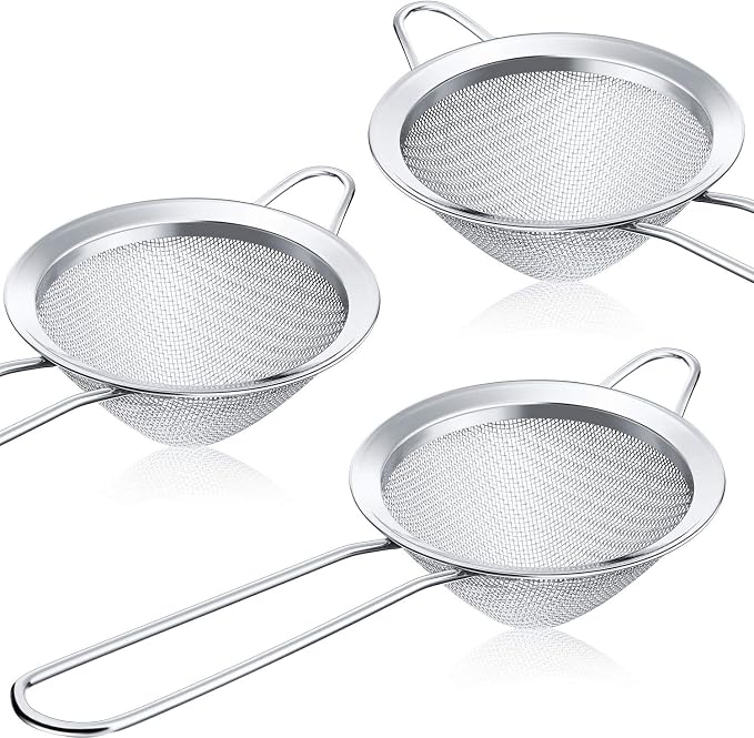 3 Pieces Cocktail Strainer Bar Strainer Fine Mesh Tea Strainer, 3.3 in | Stainless Steel, Small Silver Strainer Practical Bar Colander Tool for Drinks and Loose Leaf Tea, Fits Most Bar Glasses