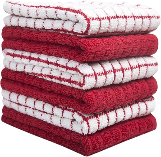Bumble Kitchen Towels (6-Pack), 16"x28", 100% Cotton Dish Towels - Red | 380 GSM | Soft kitchen hand towels , Highly Absorbent & Durable Dish Towels for kitchen with Hanging Loop