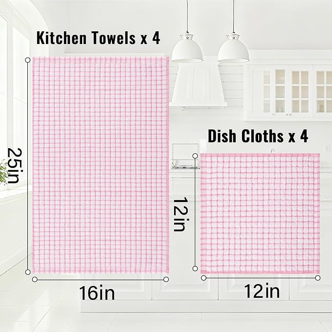 Homaxy Kitchen Towels and Dishcloths Set, Set of 16, Blue/Pink/Red/Brown | Cotton Terry Kitchen Dish Towels, Super Soft and Absorbent Dish Cloths, 16 x 25 and 12 x 12 Inches
