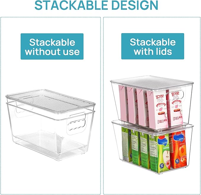 Vtopmart 12 Pack Clear Stackable Storage Bins with Lids, Medium | BPA-free Plastic, Organize Vertically, For Pantry Kitchen Fridge Cabinet Closet Bathroom, Built to Last, Easy to Move