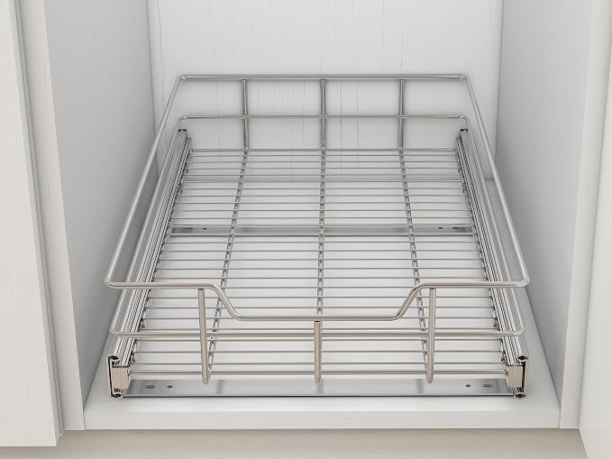 Pull Out Cabinet Organizer 9" W X 17" D, Chromed, Full Slide Out Drawers | For Kitchen Organizers and Storage, Pull Out Drawers For Cabinets Capacity Heavy Duty Caddy, Cabinet Shelves, Bathroom Pantry