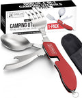 Orblue 4-in-1 Camping Utensils, 1-Pack, Portable Stainless Steel Spoon, Fork, Knife & Bottle Opener Combo Set - Travel, Backpacking Cutlery Multitool, Red