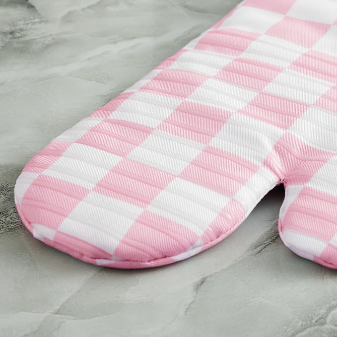 Ohocut Pink Checkered Oven Mitts Heat Resistant, Vintage Retro Checkerboard Cute Oven Mitts, Non-Slip Silicone Kitchen Gloves 1 Pair 7''x13''