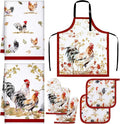 7 Pcs Rooster Kitchen Linen Set Includes Apron 2 Towels Oven Mitt 2 Pot Holders Country Farmhouse Kitchen Decor Gift