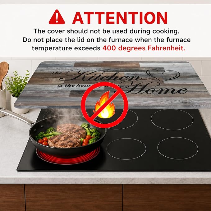 Stove Top Cover for Electric Stove 28"x20" Rubber Stovetop Cover | Heat Resistant Glass Top Stove Cover Protector Mat - Anti-Scratch Dish Drying Mat, Rustic Grey Wood Pattern with 2 Hooks