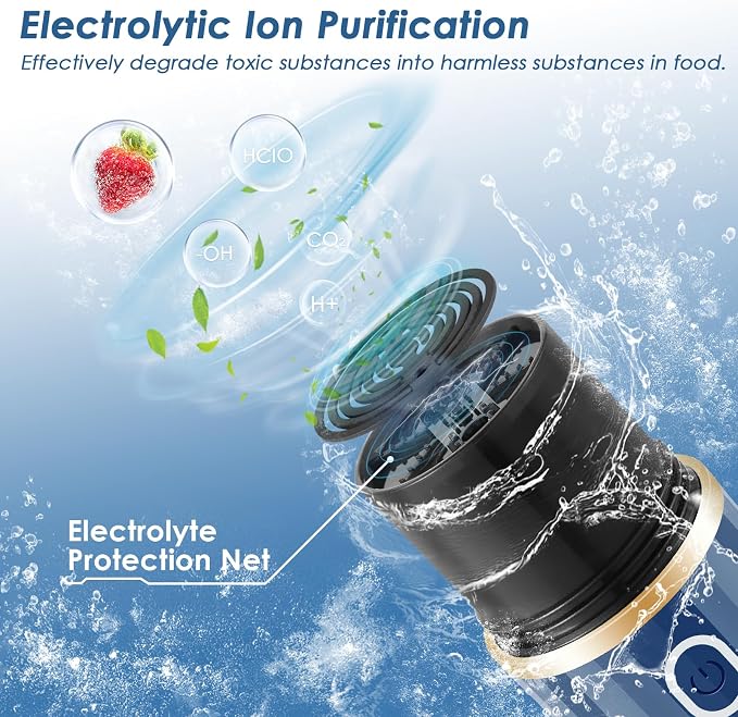 Cudinham Fruit and Vegetable Purifier Washing Machine Capsule Shape Cleaner Disinfection Machine OH-ion Purification Technology for Cleaning Fruits and Vegetables Rice Meat, White+Blue