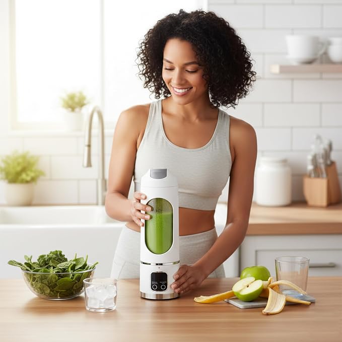 Portable Blender for shakes and Smoothies 15.2 oz Personal with USB Rechargeable battery, 12 stainless steel blades. (White)