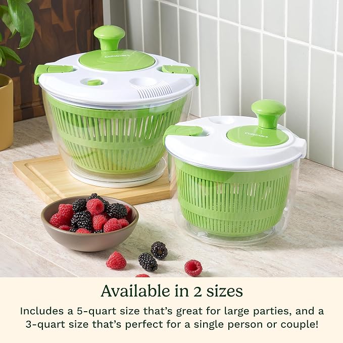 Cuisinart Salad Spinner- Wash, Spin & Dry Salad Greens, Fruits & Vegetables, 3qt, CTG-00-SSAS | Wash & spin-dry produce with 3-qt salad spinner, lid lock, clear base/serving bowl, CTG-00-SSAS