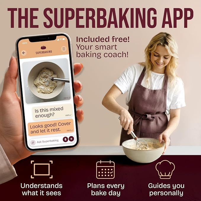 Superbaking Danish Dough Whisk 12" Bread Whisk | Single Eye Design, Sourdough Bread Baking, Ergonomic, Stainless Steel