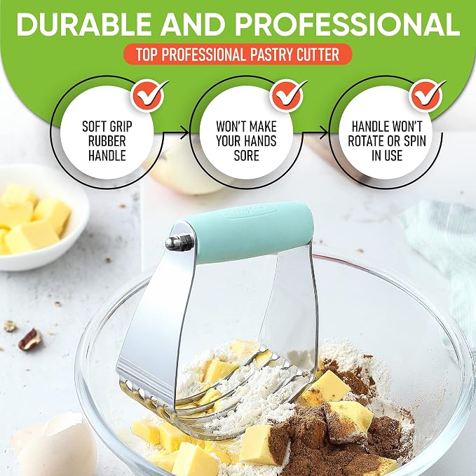 Spring Chef Medium Dough Blender Hand Tool - Durable Pastry Cutter - Mint | Heavy Duty Dough Mixer w/ Stainless Steel Blades, Professional Pastry Blender for Easy Mixing, Dishwasher Safe