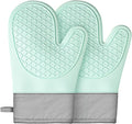 Silicone Oven Mitts (2 PCS), Waterproof Non Slip Grip Oven Gloves with Thick Soft Cotton Lining, Universal Fit Heat Resistant Kitchen Gloves for Baking, BBQ, Cooking and Grilling-Green