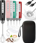 YUSWKO Black Rechargeable Milk Frother Handheld Frother Wand Drink Mixer for Coffee, Electric Whisk 3 Speed Adjustable, Coffee Foamer Maker with 3 Stainless Whisks Ideal Stirrers for Travel | Drink Mixer Wand Coffee Frother Handheld With 3 Heads 3 Spee...