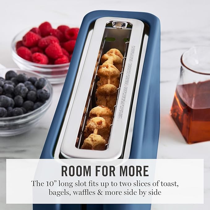 Martha Stewart 2 Slice Long Slot Toaster, Extra Wide, Indigo Blue | 10 Shade Settings, 10” Wide Slot, Sourdough, Bagels, Artisan Bread & Waffles, Smart Centering, Removable Crumb Tray