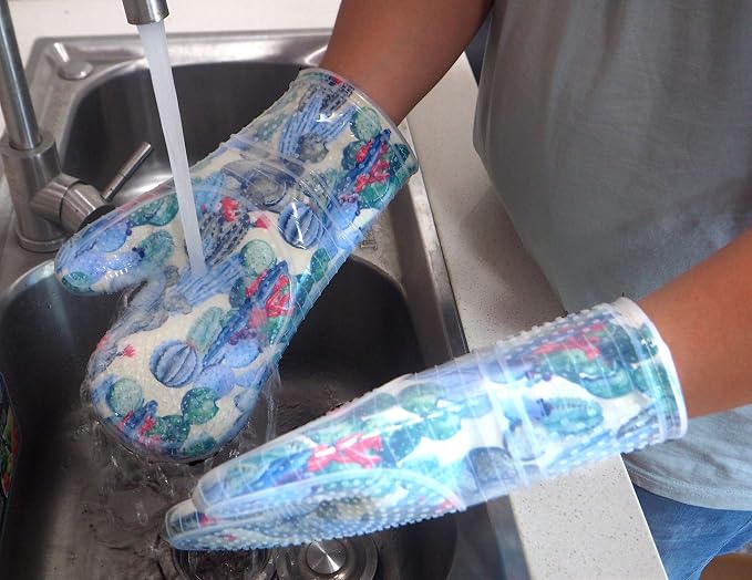 Oven Mitts with Transparent Clear Silicone Shell and Nice Cacturs Flower Printing