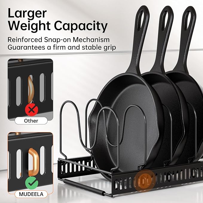 MUDEELA Expandable Pot Pan Lid Organizers inside Cabinet, 10 Divider 2-Pack | Expandable 11.8–22.9", 10 Adjustable Divider, Tool-Free Assembly, Non-Slip, Scratch-Proof, For Pan Lid Cutting Board Bakeware
