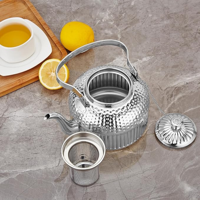 SANQIAHOME Antique 1.8L (60 Oz) Stainless Steel Teapot with Infuser Silver