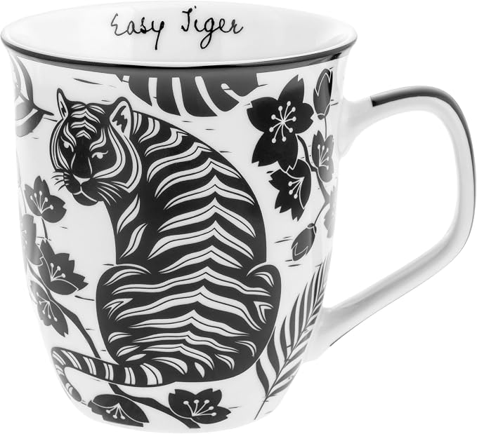 Karma Gifts 14 oz Black and White Boho Mug Tiger - Cute Coffee and Tea Mug - Ceramic Coffee Mugs for Women and Men