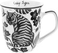 Karma Gifts 14 oz Black and White Boho Mug Tiger - Cute Coffee and Tea Mug - Ceramic Coffee Mugs for Women and Men