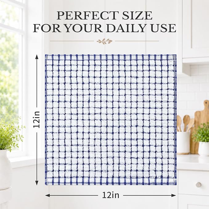 Homaxy 12 Pack Terry Kitchen Dish Cloths, 12"x12", Blue | Super Soft and Absorbent Dish Rags, Quick Drying Reusable Dish Towels for Washing Dishes