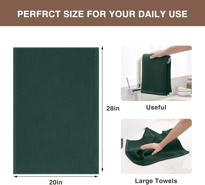 Homaxy 100% Cotton Oversized Waffle Weave Kitchen Towels 4-Pack | Blackish Green, 20 x 28 Inches, Ultra Soft Absorbent Dish Towels, Quick Drying Large Cleaning Towels